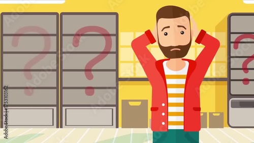 Animated man confused with question marks around, symbolizing decision-making, doubt, and mental confusion in problem-solving