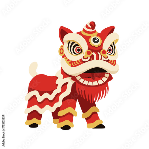 Lion dance costume in vibrant red colors