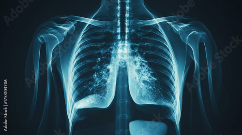 Pulmonary X-ray image on dark background, World Pneumonia Day.
