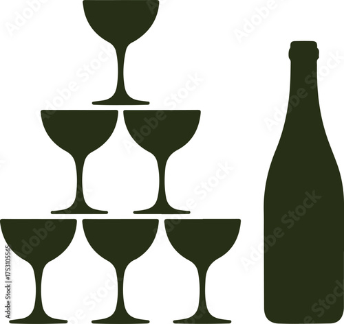 Champagne Bottle with Glass Pyramid Celebration Icon