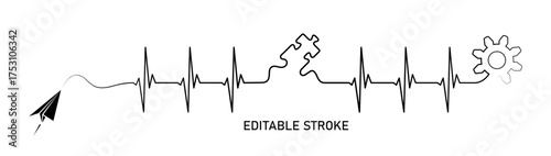 Abstract paper plane origami airplane, ekg shape route, puzzle piece, gear. Medical science concept design to use for cardiology, healthcare business, medical care concept projects.
