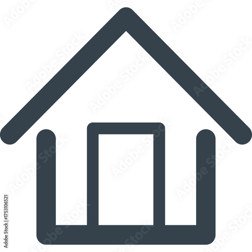 Minimalist dark grey outline of a simple house icon on a transparent background representing home real estate and architecture concept