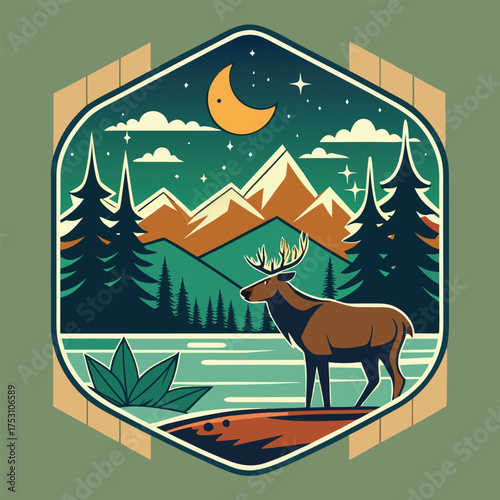 Northern Lights Outdoor Adventure Vector Logo