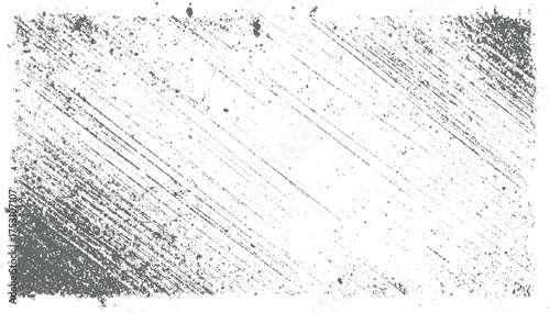 A distressed gray grunge texture with diagonal scratches and scattered speckles on a white background.