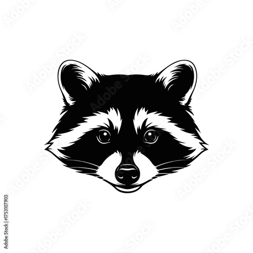 Monochrome Raccoon Head Illustration with Distinctive Mask and Pointed Ears.