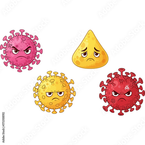Cartoon Viruses With Angry and Sad Emotions.