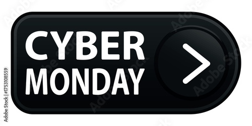 Cyber monday 3d glossy button. Vector isolated on white background.