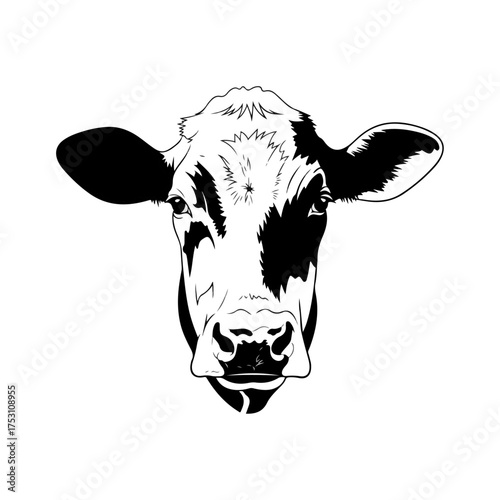 Black and White Holstein Cow Head Portrait Illustration.