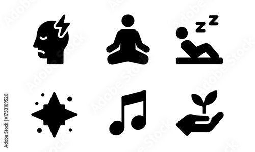Minimalist icons: mindfulness, relaxation, and wellness symbols collection