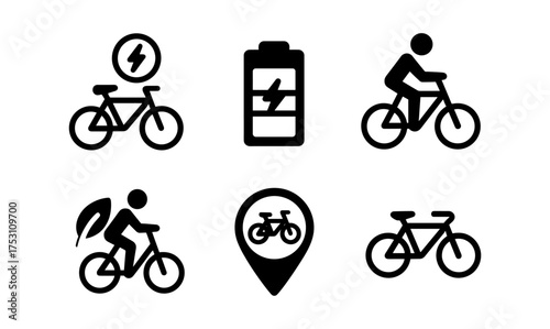 Electric bicycle icons: sustainable commuting design with eco-friendly motifs