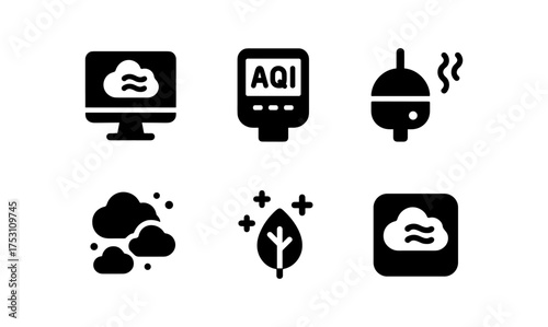 Air quality and weather monitoring icons in flat style