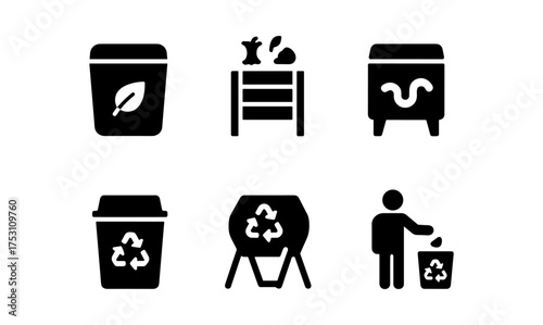 Eco-friendly waste management icons: compost and recycling silhouettes for sustainable living