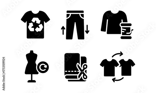 Eco-friendly fashion icons: sustainable apparel, recycling, and upcycling symbols