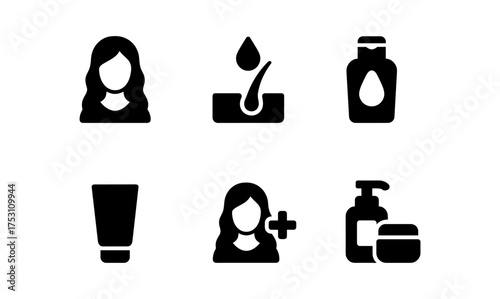 Minimalist hair and skincare icons set for beauty and personal care