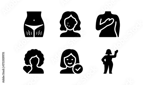 Silhouette icons of women: self-care, body positivity, health awareness