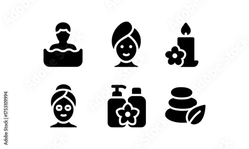 Minimalist spa icons set with relaxation and beauty symbols