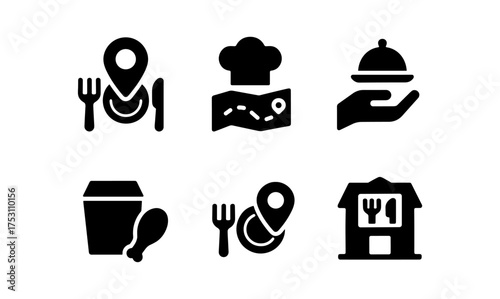 Restaurant and food service icons featuring delivery and dining symbols
