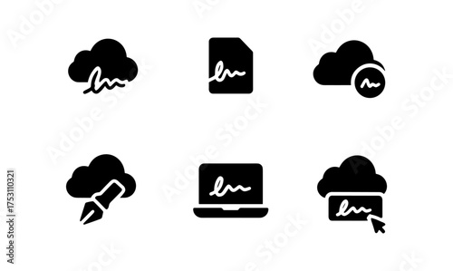 Cloud document icons for digital signature and online storage solutions