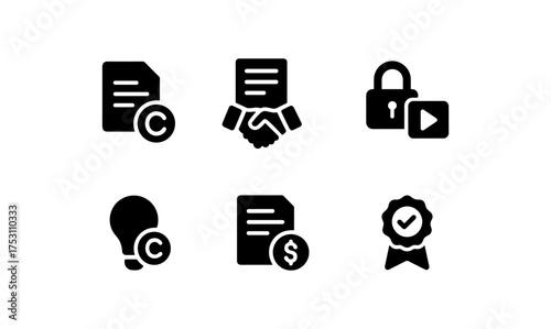 Copyright and security icons: legal, secure, patent, and certification symbols in flat style