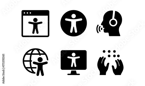 Accessibility icons set: communication and inclusion symbols for digital interfaces