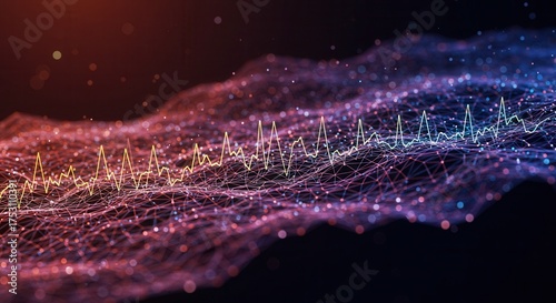 Dynamic data visualization with vibrant network nodes and connection lines showing insightful trends and statistical analysis for modern business applications