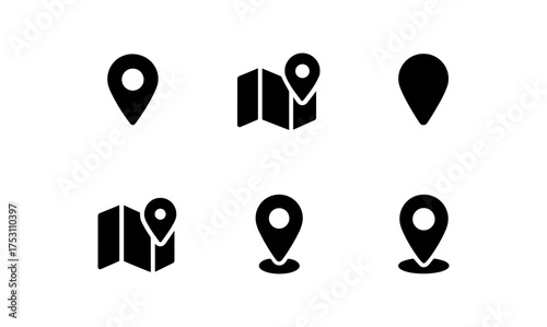 Minimalist location pin and map icons set for navigation and gps apps