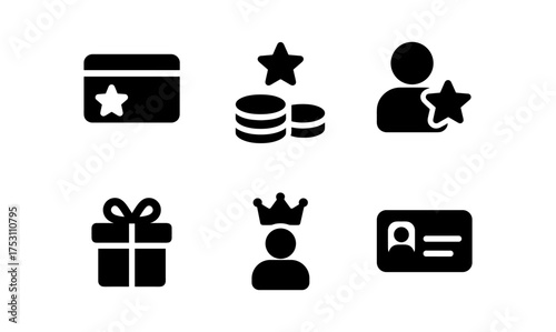 Minimalist icon set: loyalty card, coins, profile, gift, vip, id