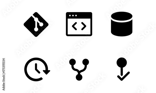Set of minimalist code and database icons for development projects