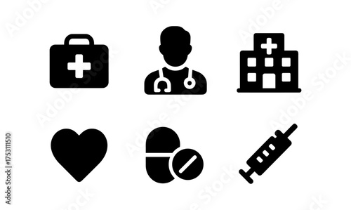 Essential healthcare silhouettes: medical icons for hospital and wellness themes