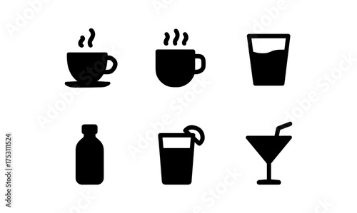 Wallpaper Mural Set of beverage icons: coffee, juice, cocktail in minimalist black silhouette style Torontodigital.ca