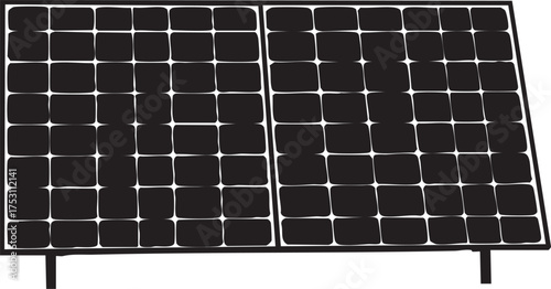 Silhouette of a single solar panel, isolated on white background , renewable energy, illustration