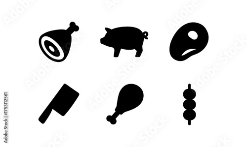 Silhouette icons of meat and butchery elements for culinary design