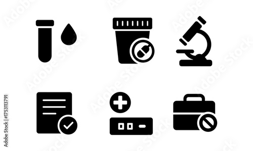 Medical testing icons: flat design for health and diagnostics