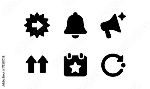Minimalistic black icons set for notifications, promotions, and updates