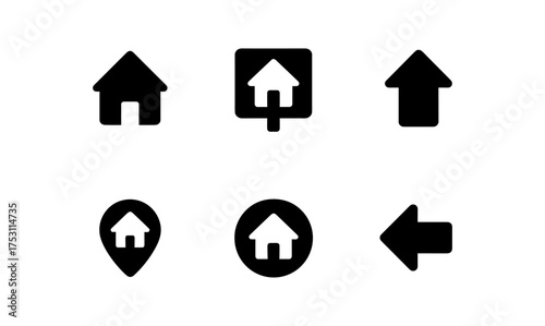 Minimalist home and arrow icons set for navigation and mapping apps