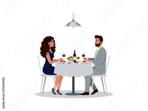 man and woman on a date in a cafe isolated on white background 
