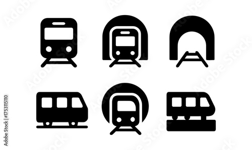 Public transport icons set: train, bus, subway, tunnel in minimalist style