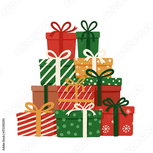 Holiday Treasure Trove: A vibrant collection of wrapped gifts and presents, each box adorned with festive ribbons and bows, create a visual symphony of joy and anticipation.