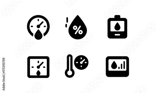 Set of black silhouette icons for weather and measurement tools