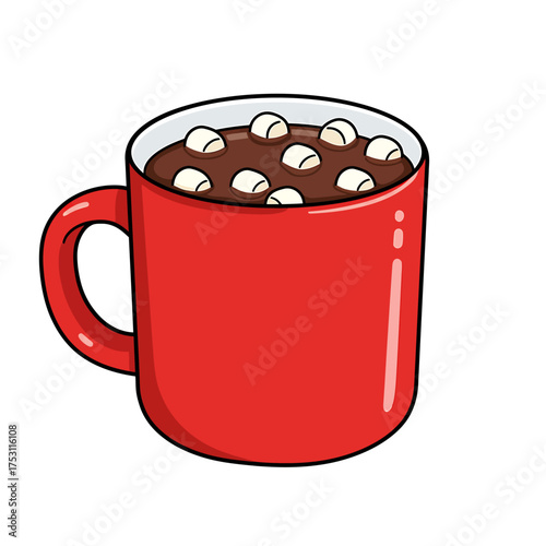 Cozy Hot Chocolate: A vibrant red mug overflows with rich, steaming hot chocolate, topped with fluffy, buoyant marshmallows. The image encapsulates warmth and comfort.
