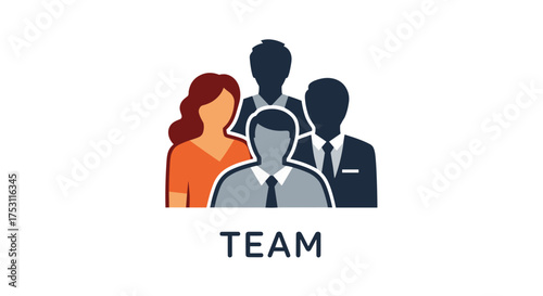 Diverse business team group illustration, teamwork concept with male and female professionals in office attire, corporate collaboration, project partnership, team unity