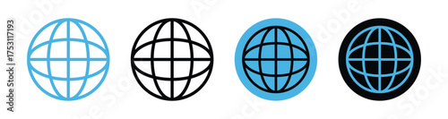 Set of Four Globe Icons in Line, Outline, Filled, and Solid Styles for Internet, Web, and World Communication Design