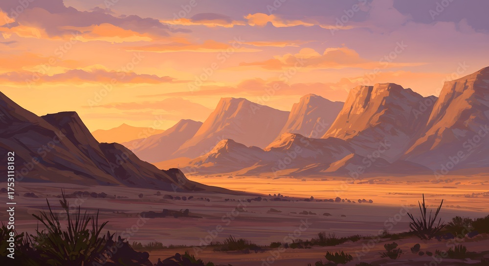 Naklejka premium A stylized Gulf mountain landscape in watercolor tones