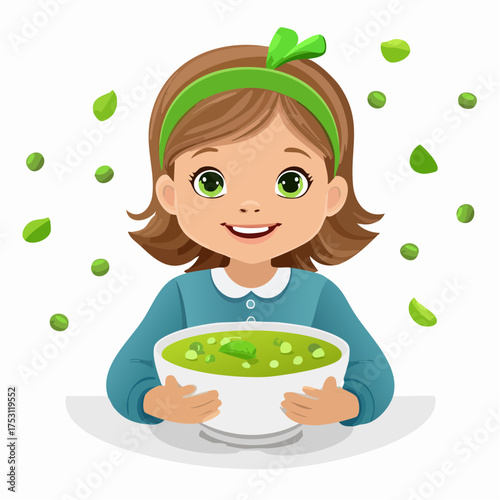 Kind mit Erbsensuppe