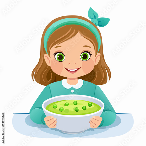 Kind mit Erbsensuppe