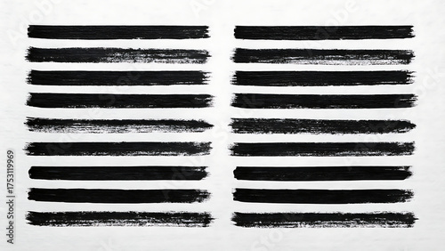 Collection of rough black brush stroke lines on white background