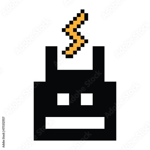 Cartoon pixel art of humanoid robot or ai learning robotic chat bot machine business vector character automation background 8 bit artificial intelligence concept.