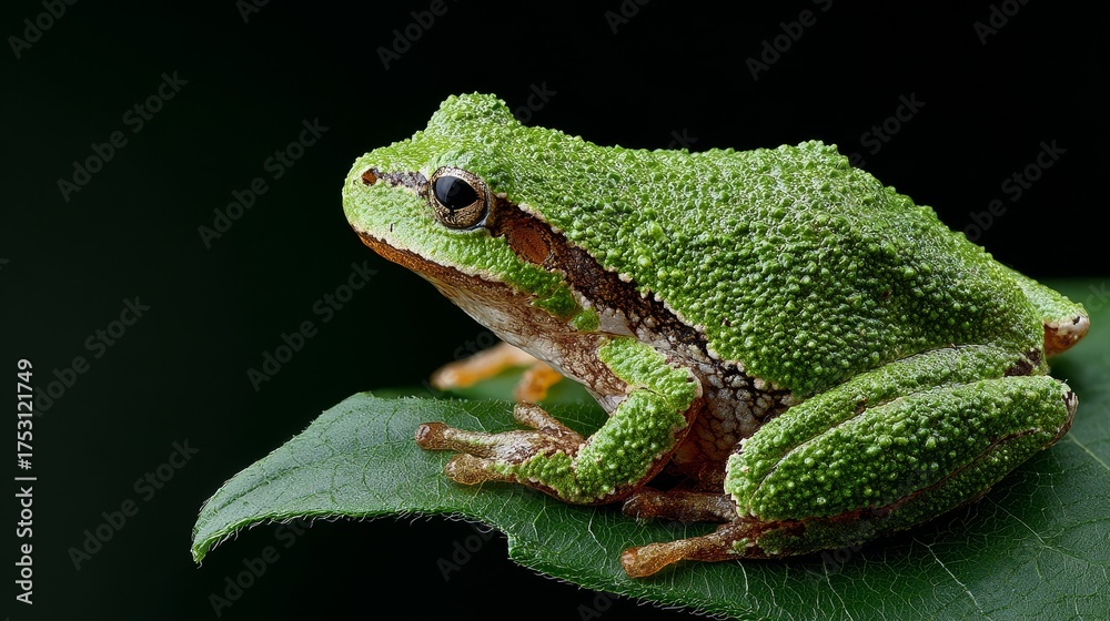 Obraz premium Vibrant tree frog perched on tropical leaf, cinematic wildlife visual for nature and habitat