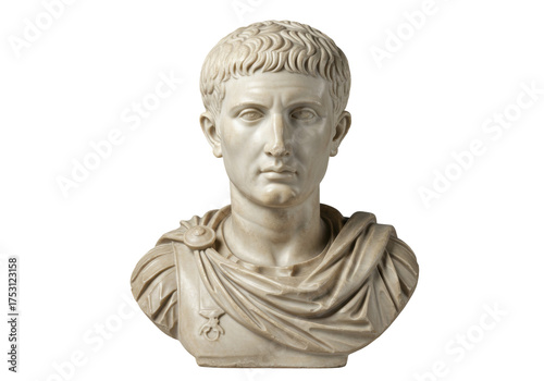 Bild auf Leinwand Marble bust of Roman Emperor Augustus isolated on transparent background, ancien