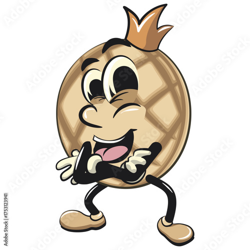 cute pineapple bun or melon bread bun mascot cartoon vector illustration isolated crowned like a king while folding his arms calmly, work of hand drawn